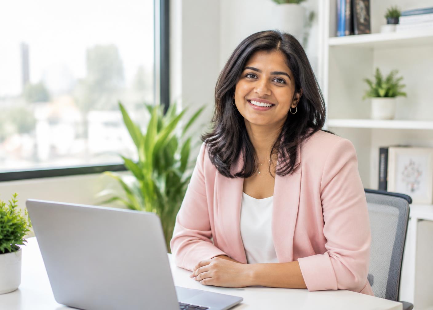 A support coordinator at her desk