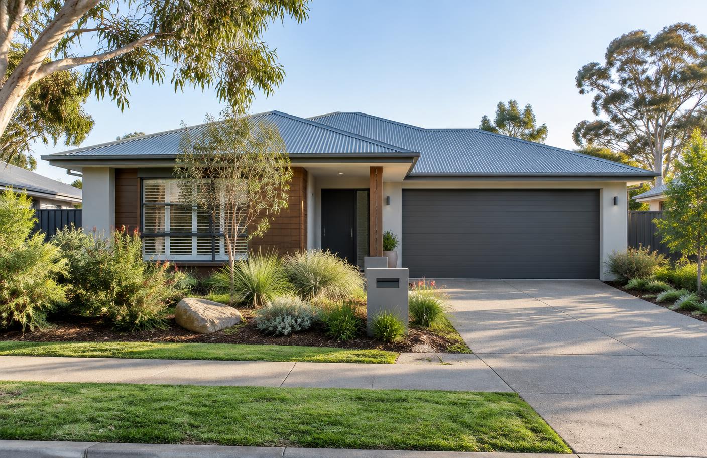 A single-storey Australian home with a native garden on a quiet suburban street