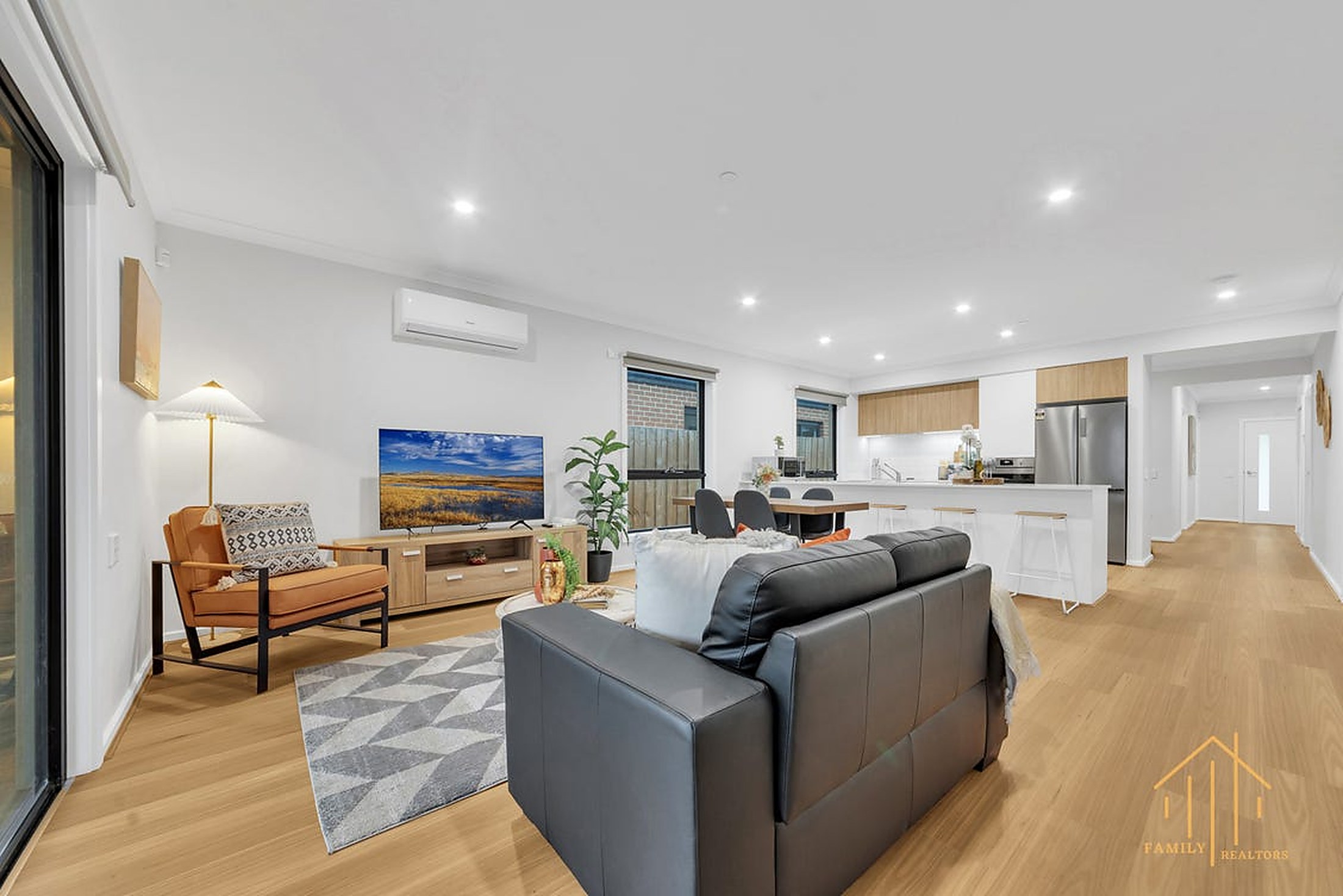 The open-plan living and kitchen area at Gippsland House